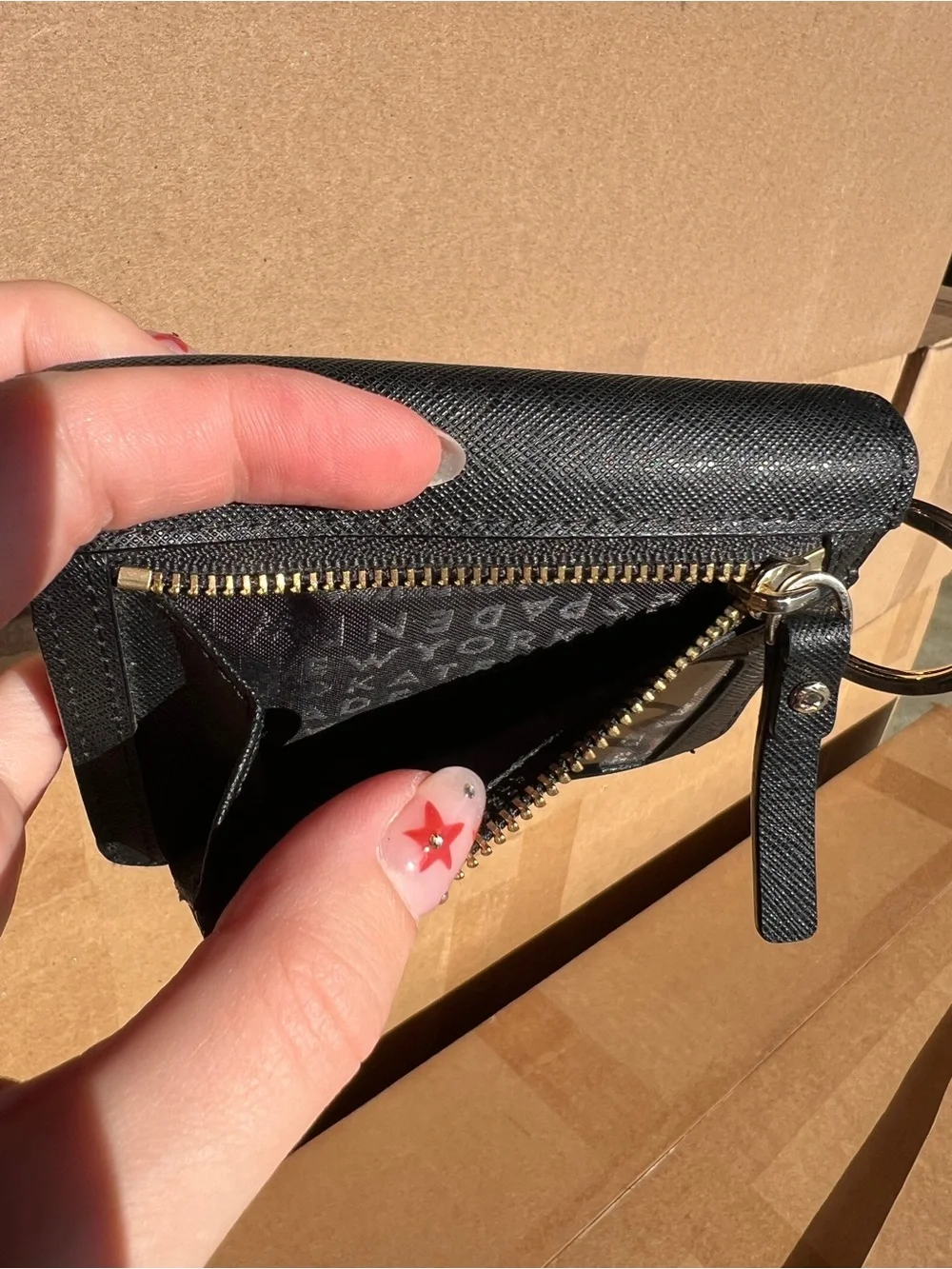 kate spade Black Leather Key Card Wallet with Gold Hardware